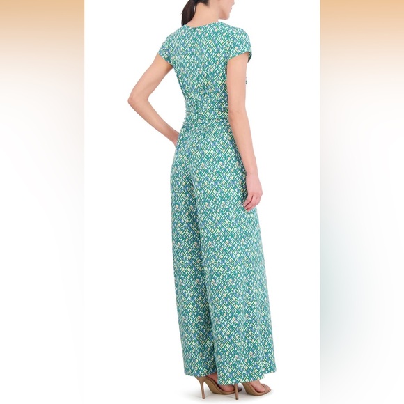 Vince Camuto Twist Cap Sleeve Green Geometric Jumpsuit - Picture 4 of 11
